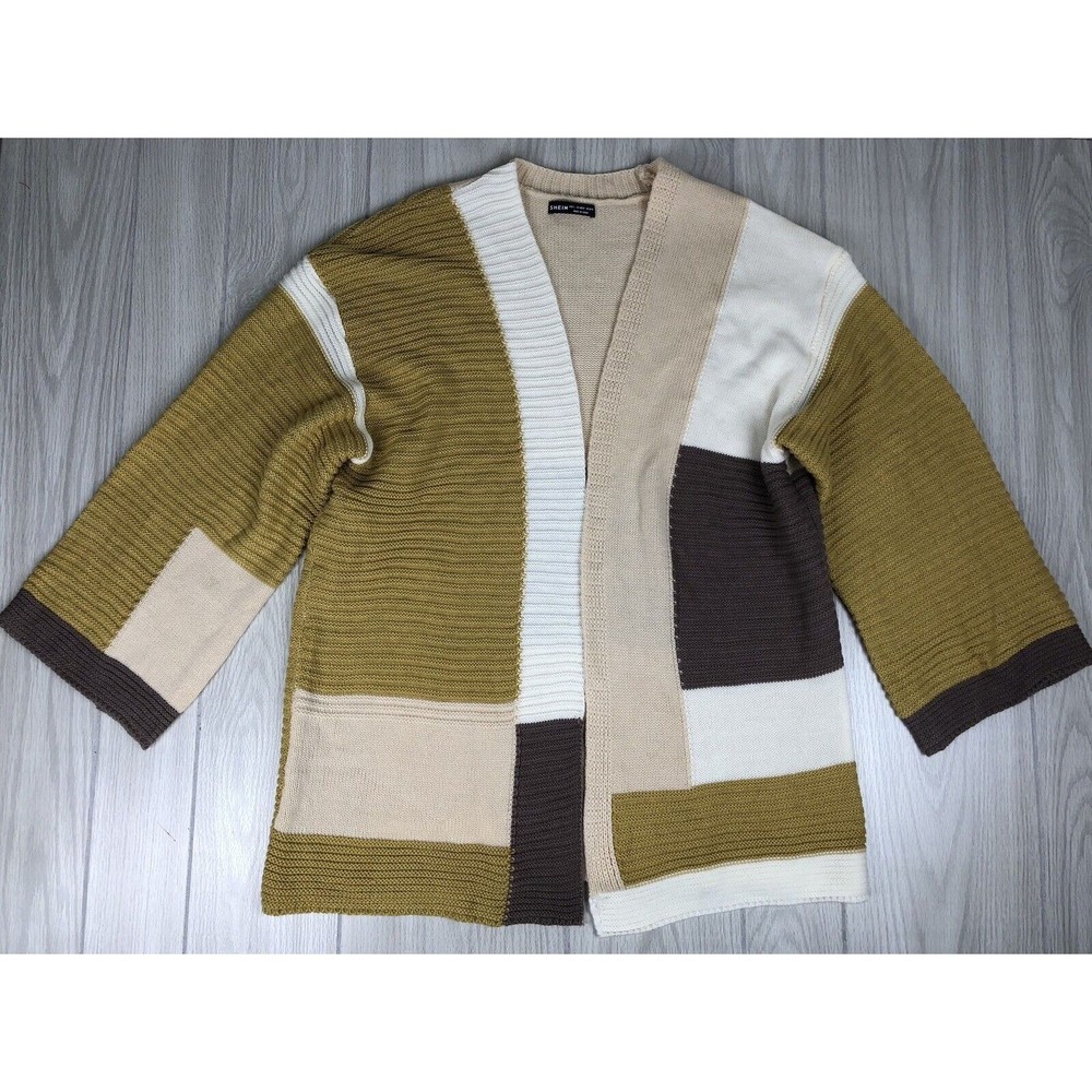 SHEIN Women's Large (8-10) Color Block Open Front Longline Cardigan Boho